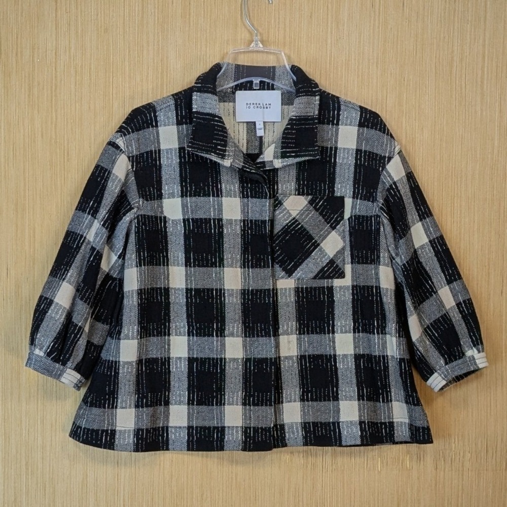 Derek Lam 10 Crosby Cropped Jacket  Plaid Wool Oversized Boxy Lumberjack Women 0